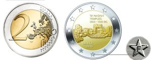 Commémorative 2 euros Malte 2019 UNC - Temples de Ta'Hagrat - (issue du rouleau Avec atelier F)