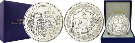 Commémorative 5 euros Argent année du Boeuf France 2009 BU - Monnaie de Paris