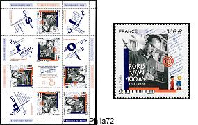 Feuillet Boris Vian 2020 - bloc de 6 timbres