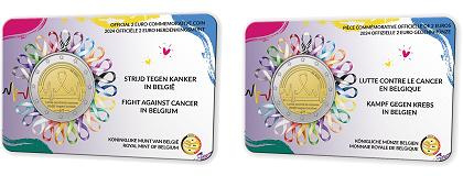 Duo Commémorative 2 euros Belgique 2024 Coincards Versions Française et Flamande - Lutte contre le Cancer