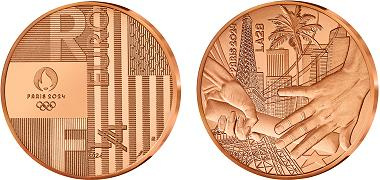 Paris JO 2024 1/4 euro Cuivre France 2024 UNC - Passage de Relais Paris Los Angeles