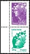 Paire Verticale timbres Marianne et l'Europe 2024 - TVP 20g vert et 1.96€ violet provenant du carnet