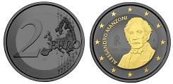 Commémorative 2 euros Italie 2023 UNC Ruthénium & Or - Alessandro Manzoni (en prévente)