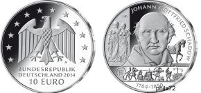 Commémorative 10 euros Allemagne 2014 UNC - Johann Gottfried Schadow