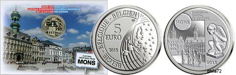 Commémorative 5 euros Belgique 2015 Coincard - Ville de Mons